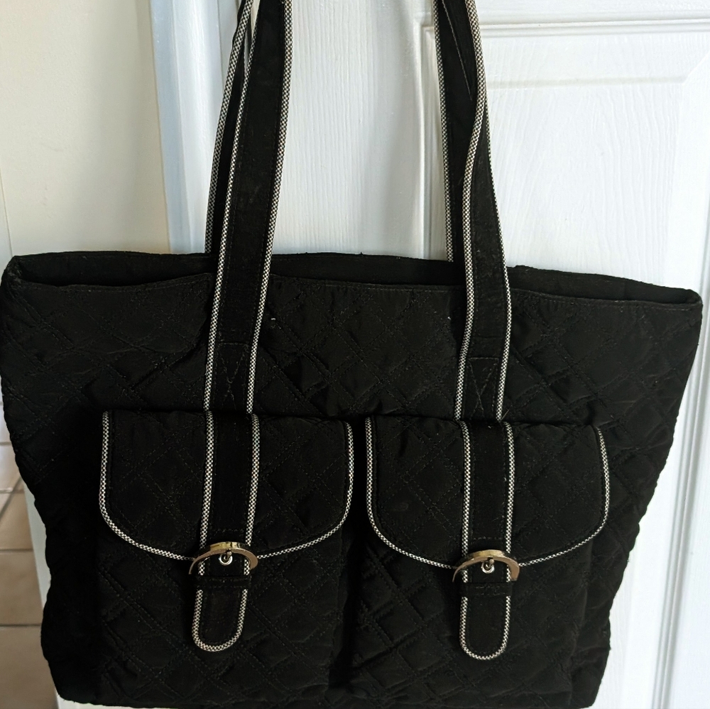 Vera Brafley Black Quilted Tote Bag